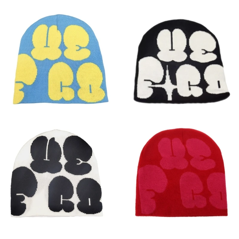 

Adult Knitted Embroidery Letter Hat Students Outdoor Cycling Skiing Hat Lovely Cold Winter Keep Warm Hat for Couple