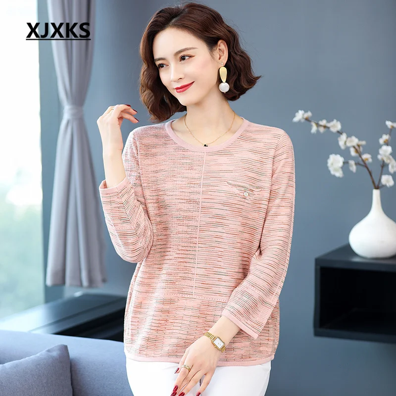 

Женский шерстяной вязаный пуловер XJXKS, свободный Свитер оверсайз с рукавом три четверти, весна-осень 2022