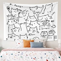 kawaii room decor wall hanging cat girl kids white blanket tapestry wall hanging carpet cute tapestries art home decoration