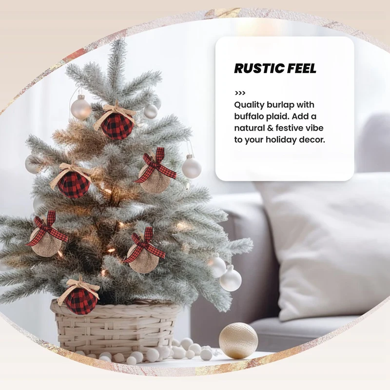 Украшения для рождественской елки 12 шт. 2-1/2 дюйма клетчатая строчка из мешковины