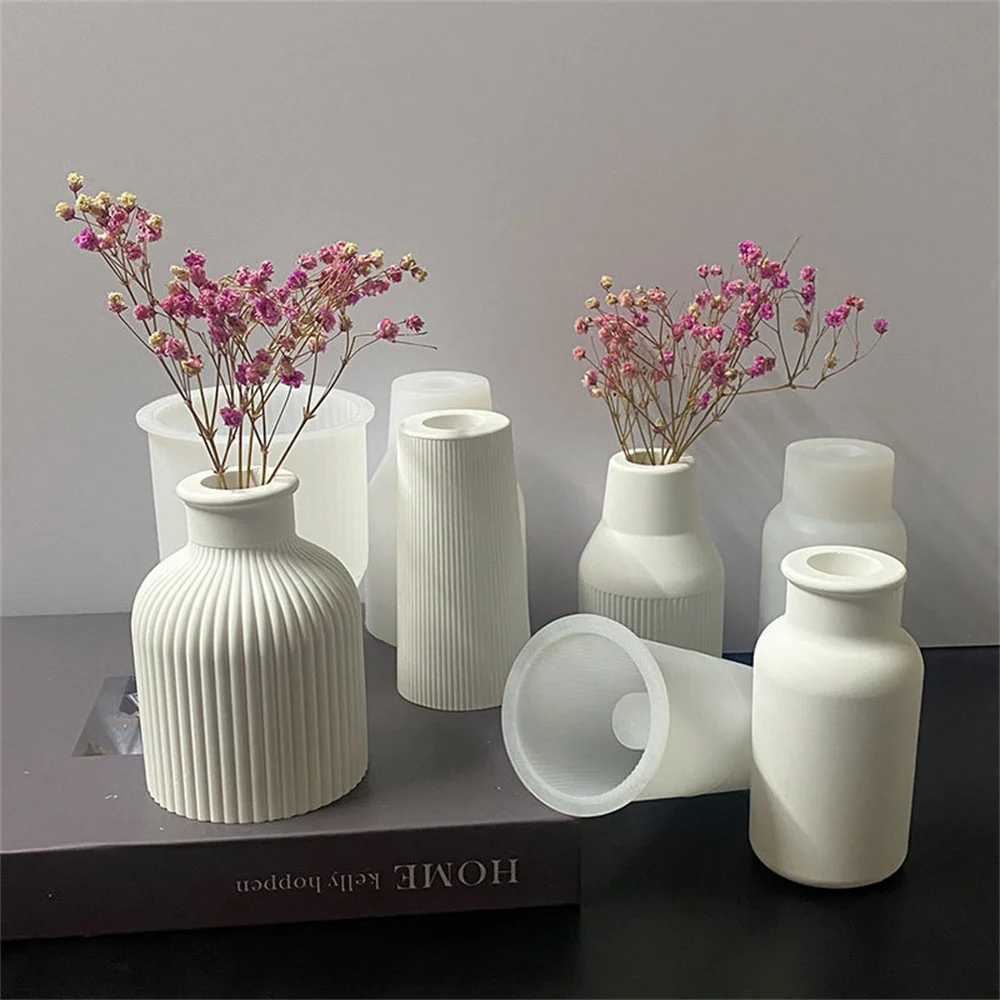 

3D Cylinder Vase Shaped Epoxy Resin Casting Mold DIY Flower Holder Container Making Clay Plaster Crafts Silicone Mold Home Decor