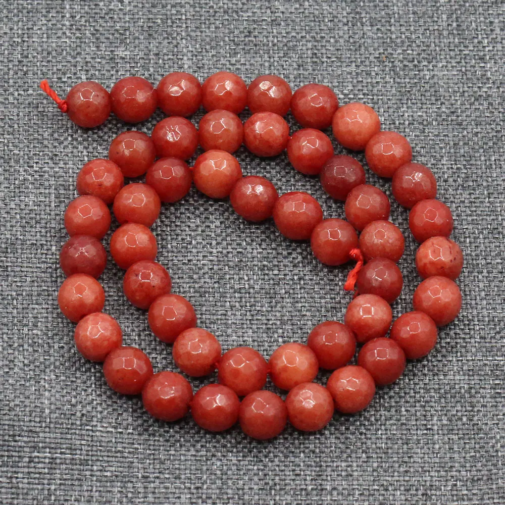 

APDGG 8mm 2 Strands Coral Red Jade Round Faceted Beads Gemstone Beads 15" Strand Jewelry Making DIY