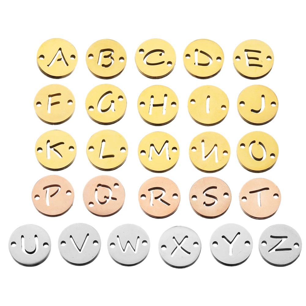 10 шт., круглые подвески в виде букв из нержавеющей стали