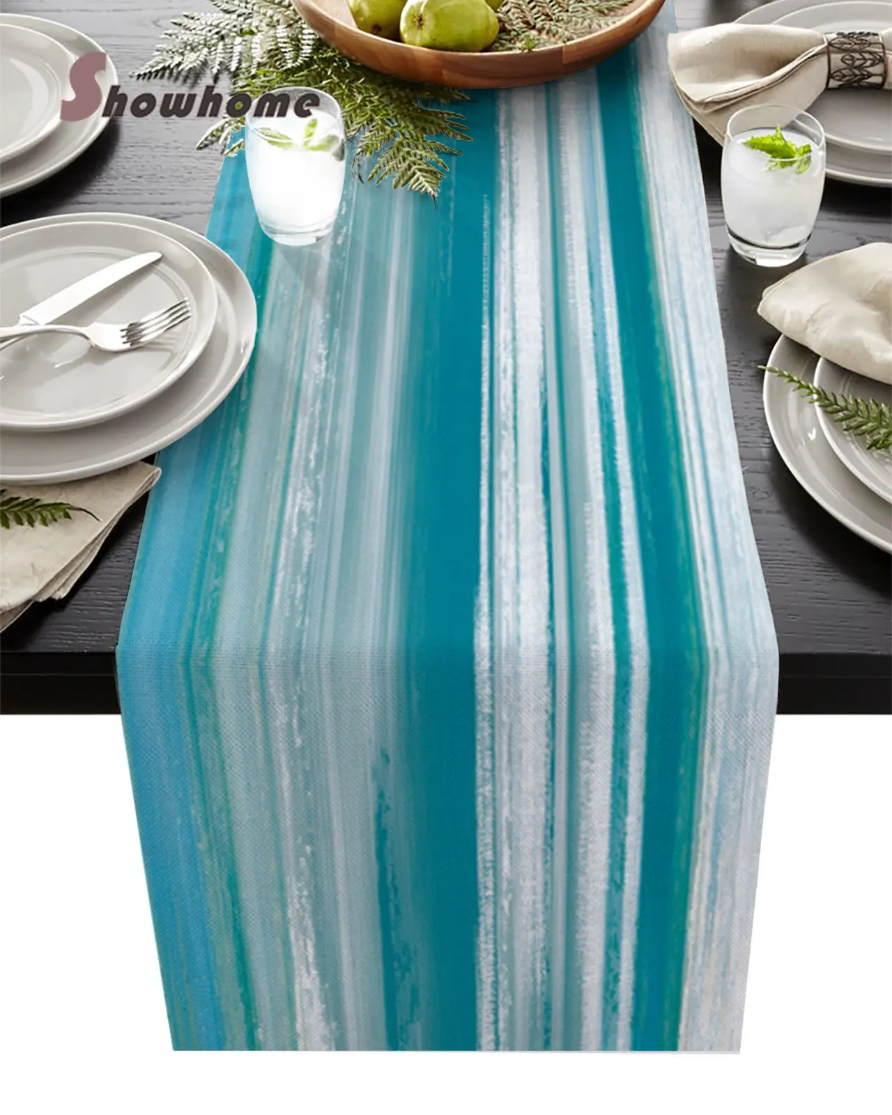 

Abstract Cyan Turquoise Texture Table Runner Modern Party Dining Table Runner Wedding Table Decor Tablecloth and Placemats