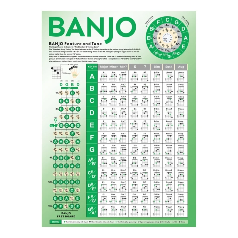 

Banjo Chord Chart Poster Instructional Chart Beginner Fingering Diagram