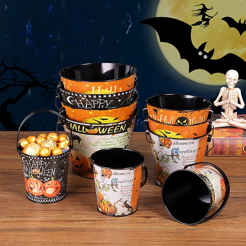 

Random Halloween Tinning Candy Bucket Storage Style Party Candy Treat Bucket For Kids Festival Decoration Props Supplies