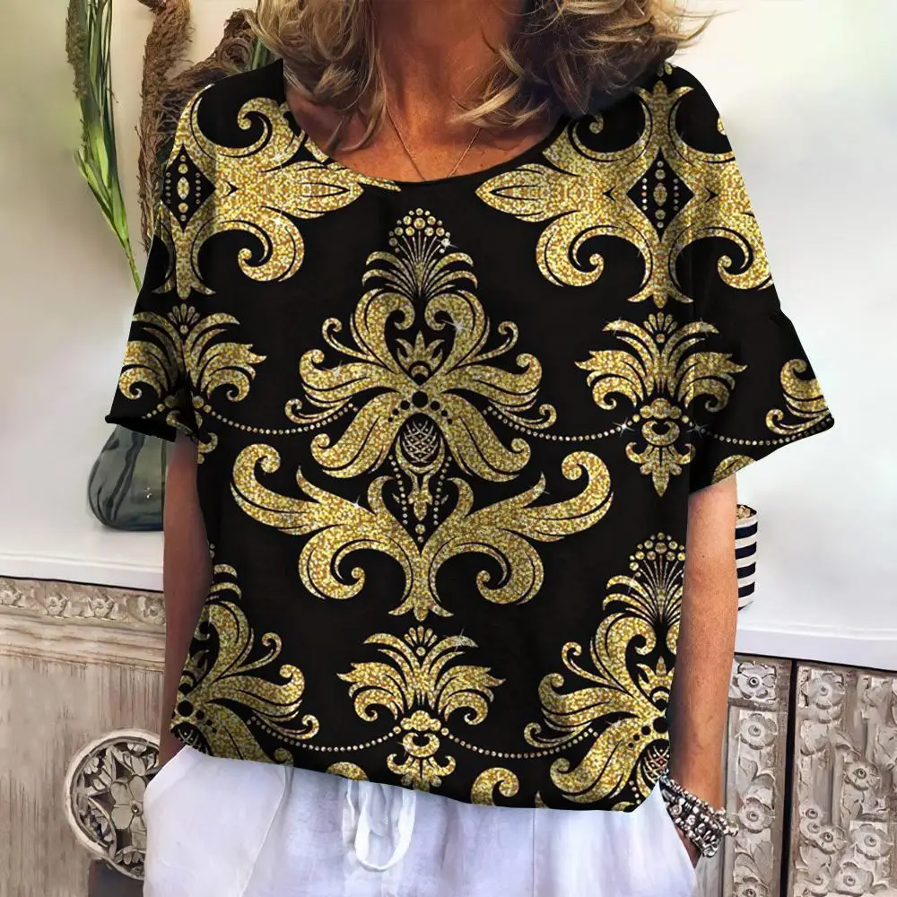 

Abstract Painting Printed T-Shirts Harajuku T Shirt For Women Short Sleeve O Neck Summer Ladies Sweatshirt Ethnic Loose Tee Tops