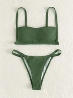 solid green feather yarn low waist bikini sexy backless swimsuit two pieces padded swimwear women 2022 thong beach bathing suit