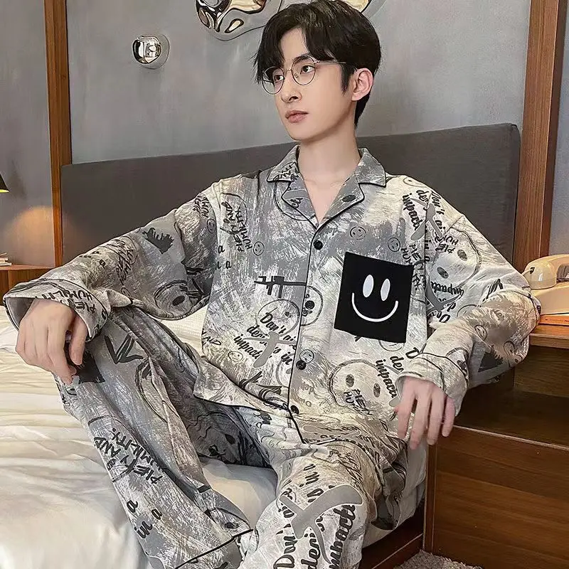 Autumn Spring Pajamas Set for Men Long Sleeved Homewear Japan Style Cartoon Pijama Fashion Cool Nightwear Sleepwear Party Cozy