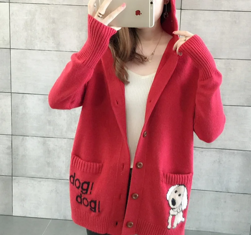 

Women Sweater Casual Thick Autumn Winter Sweater Dog Pattern Cardigan Top Women's Versatile Knitted Sweater Winter Woman Jerseys