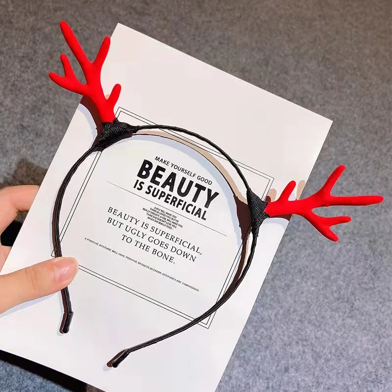 Рождественская повязка на голову с оленями рогами цветами застежкой головной