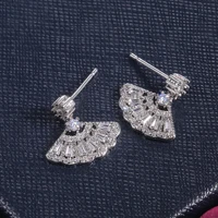 fan shaped stud earrings delicate cubic zirconia earrings ladys daily wearable accessories simple elegant women jewelry