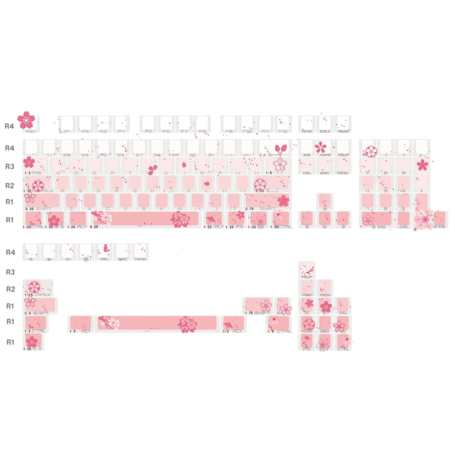 Sakura Colorful, Pink Side Engraved Transparent OEM Keycap 68 75