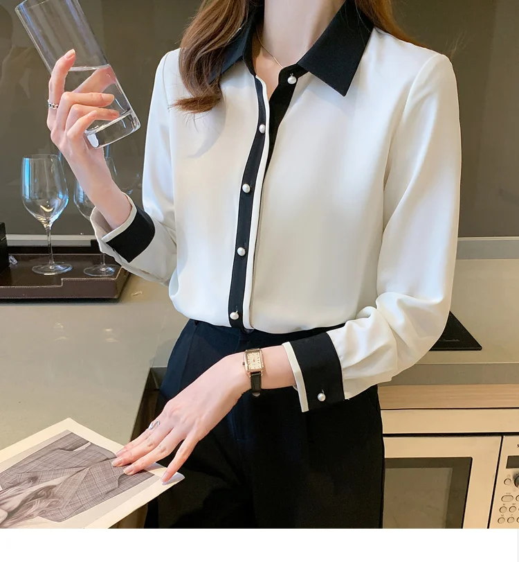 Блузка женская шифоновая с отложным воротником и длинным рукавом 870A