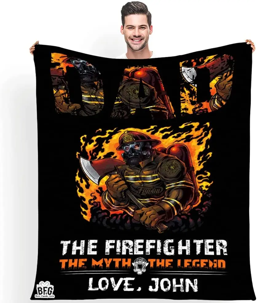 

Best Family Gifts Firefighter Dad, The Man The Myth The Legend, Customized Blanket for Dad, Custom Name, Father's Day, Birthday