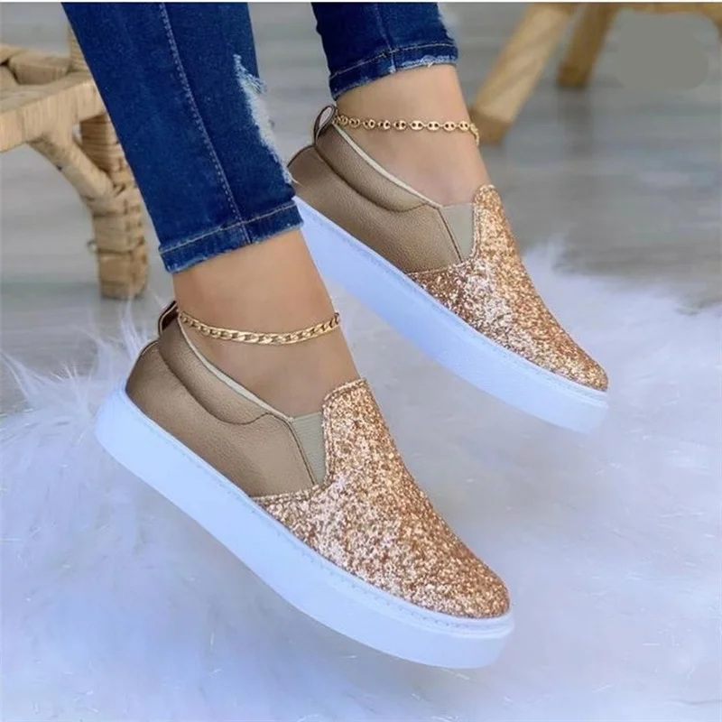 

Summer New Women's Flat Round Toe Slip-on Shoes Fashion Sequins All-match Casual Low-top Comfortable Shoes Women