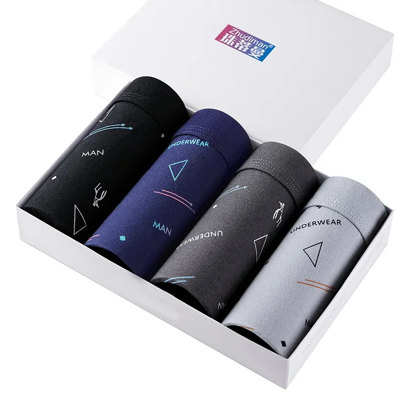 

Sexy Men's Underwear Box 4 Pure Cotton U Raised Boxers Mid-waist Three-dimensional Printing Breathable Molding