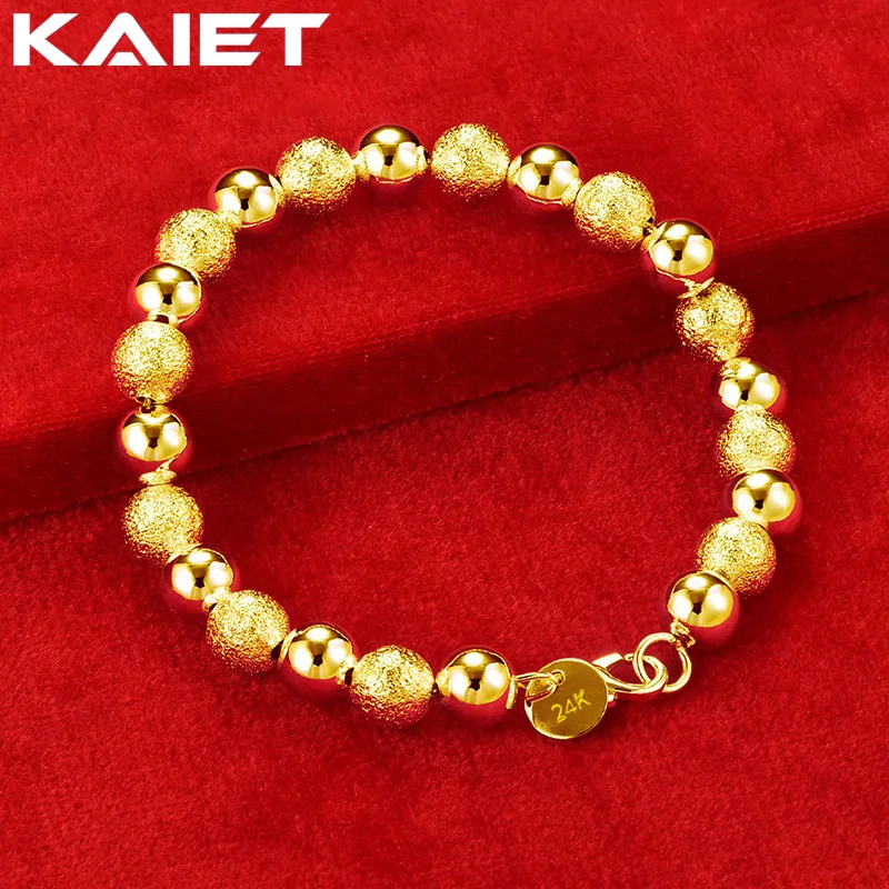 

KAIET 24K Gold Color 8mm Smooth Matte Beaded Chain Bracelet For Women Weddings Party Fashion Charm Accessories Jewelry
