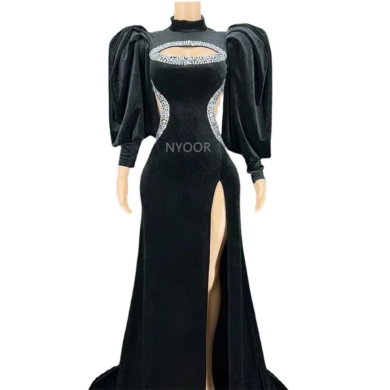 

Черный блестящий облегающий сексуальный костюм разы для вечеринки, дня рождения, бара, клуба, длинное вечернее платье, одежда для сцены, платья для женщин, новинка 2022