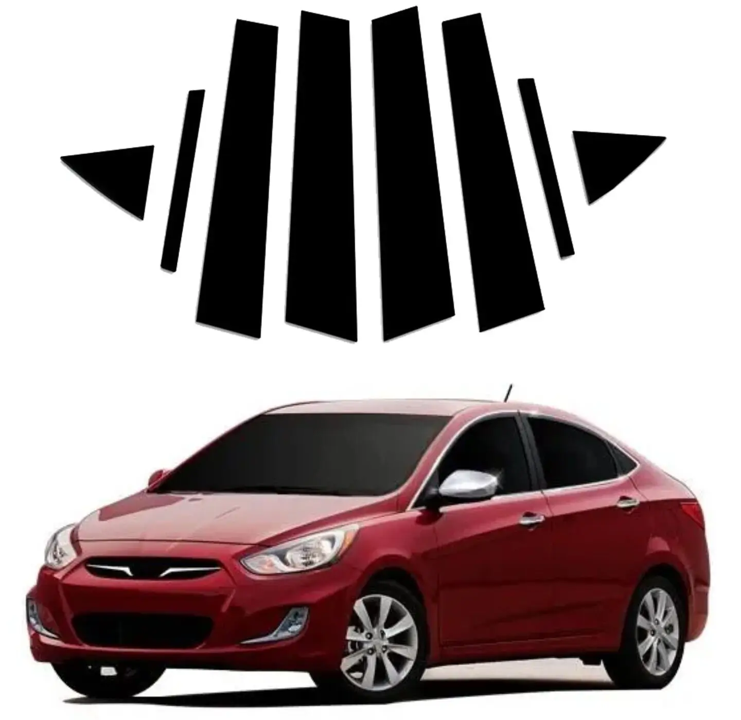 

Для Hyundai Accent Solaris Sedan 2011-2018 зеркальный эффект, окно, дверь, колонна, стойка, накладка, глянцевая черная наклейка