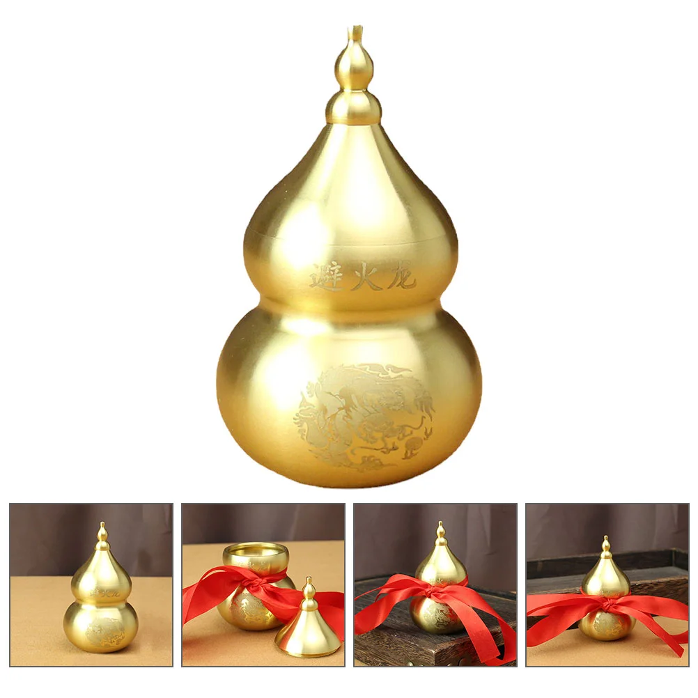 

Gourd Statue Chinese Brass Housewarming Ornament Luck Model Figurine Vintage Wealth Adorn Cucurbit Settings Tablechargers Wooden