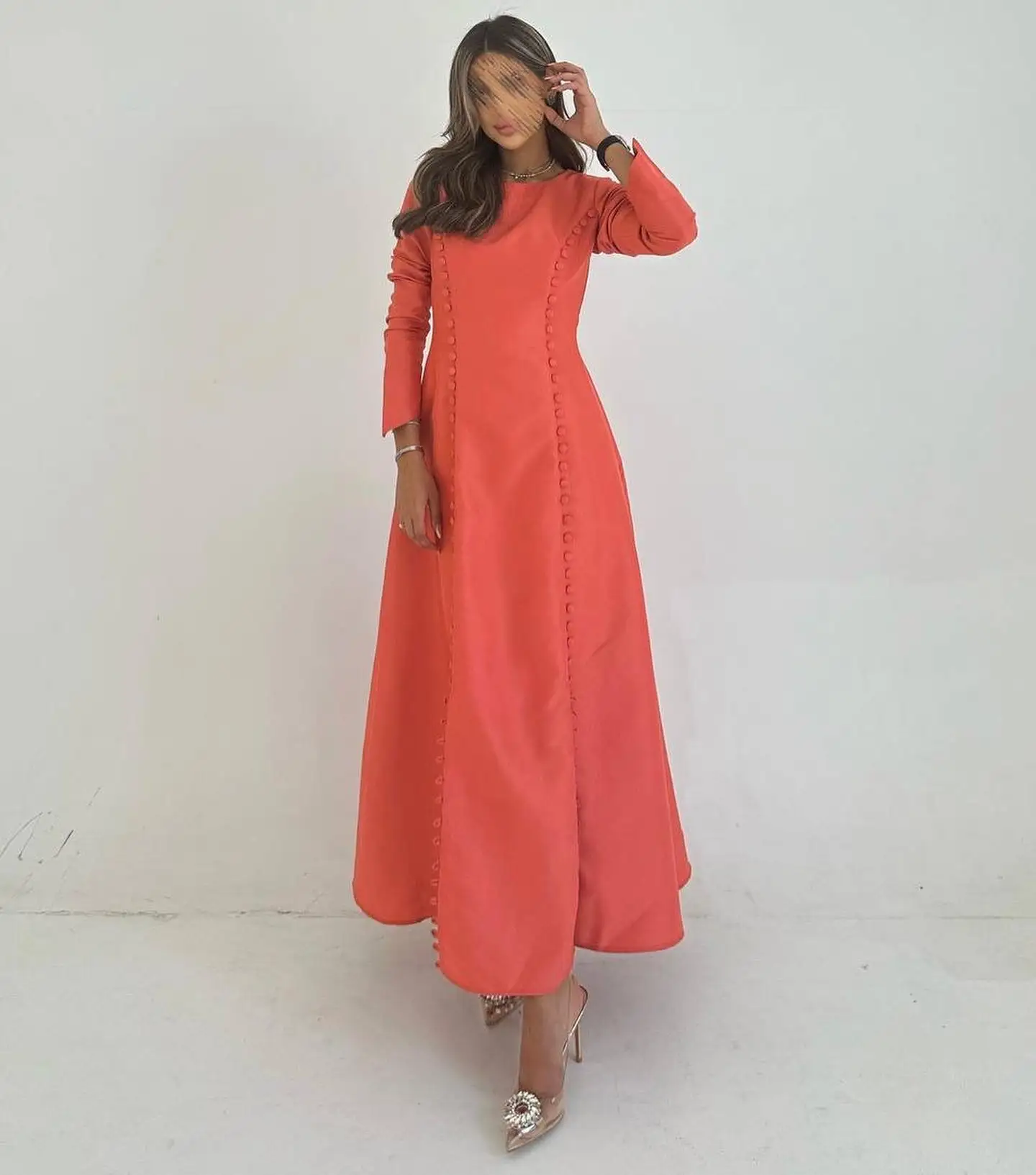 Женское платье на пуговицах AsaNagi элегантное вечернее платье-трапеция с круглым