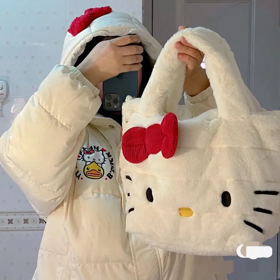 

Новинка Осень-Зима Женская сумка Hello Kitty плюшевая сумка с бантом в виде кошки большая емкость теплая кукла для рук