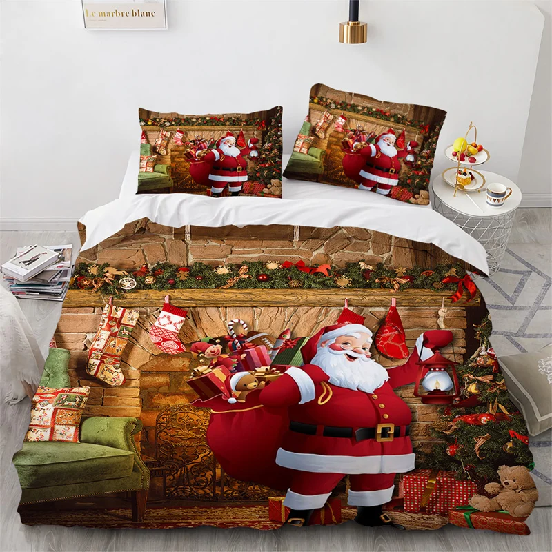 

Рождественский Комплект постельного белья из микрофибры с пододеяльником и 3D Санта-Клаусом, мультяшный Комплект постельного белья для дет...