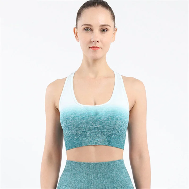 

Female Workout Yoga Crop Top Dyed Gradient Sports Bra For Women Gym Women's Synthetic Fabric Suit Ombre Seamless Sportswear Vest