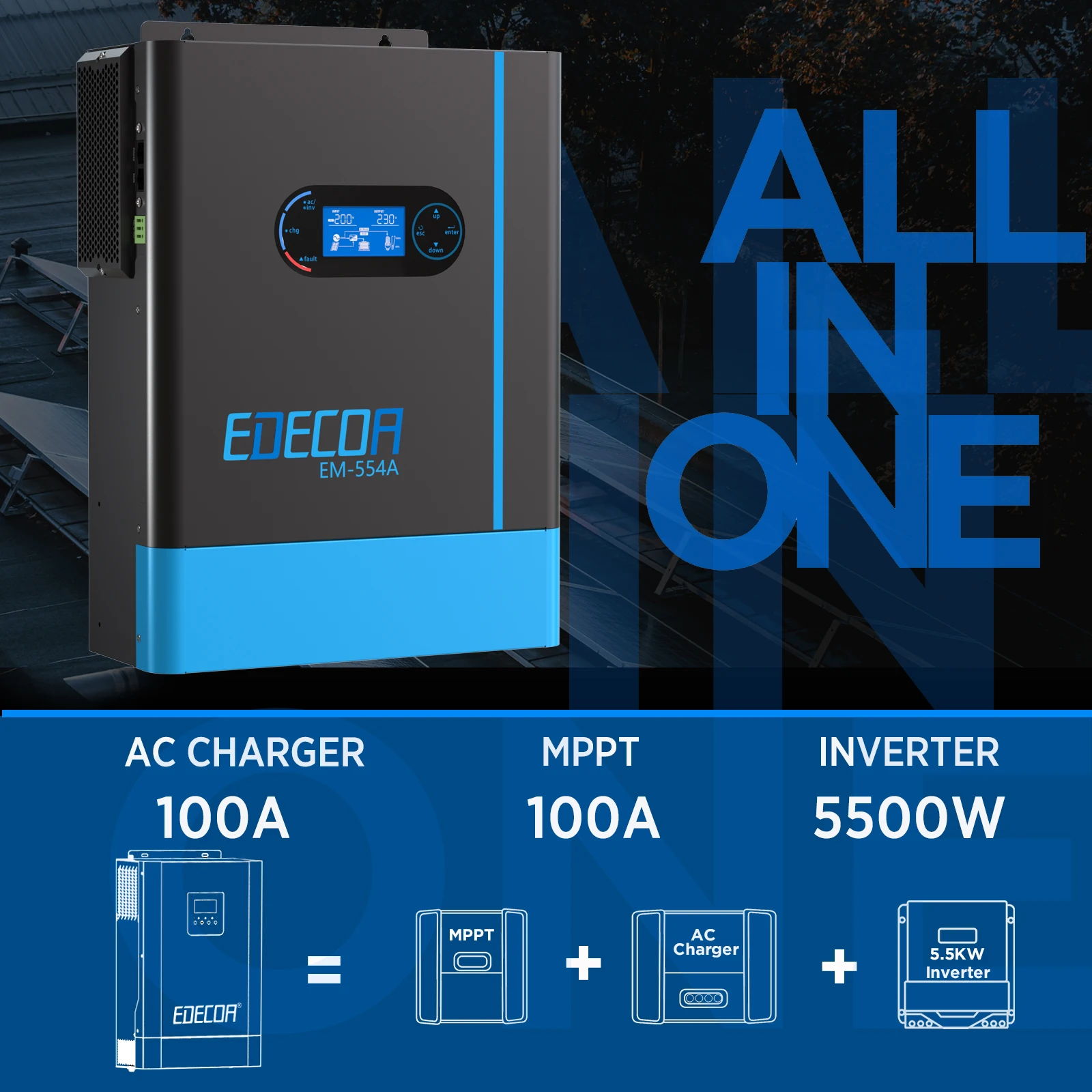 EDECOA 5500W гибридный солнечный инвертор 48V 220V 230V MPPT 100A солнечное зарядное устройство