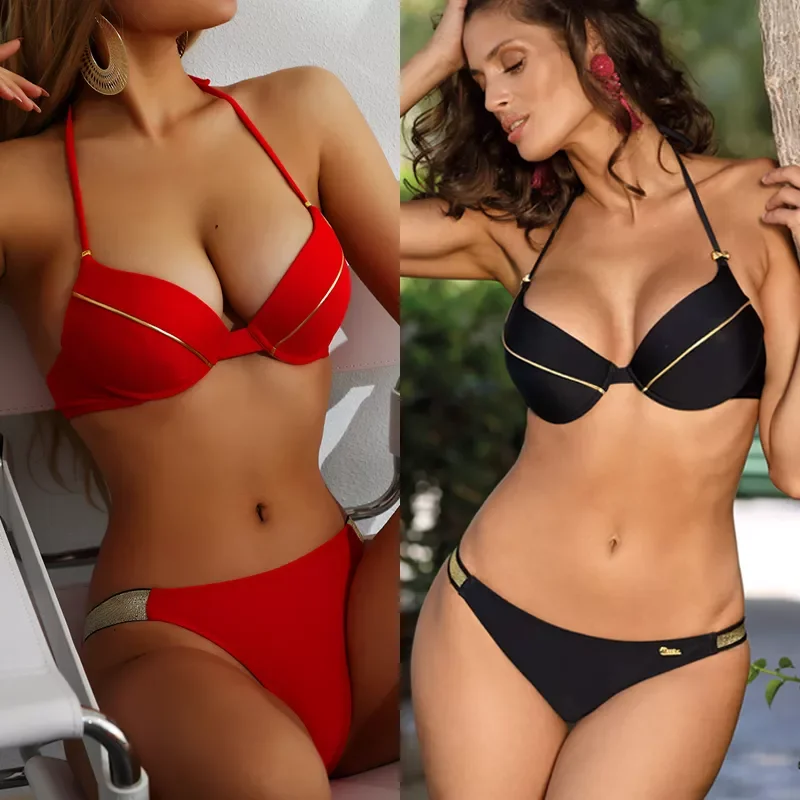 

Push Up Sexy Solid Black Bikini 2022 New Micro Swimwear Women Swimsuit Bikinis Set Beachwear Bathing Suit Two Piece Biquini XL