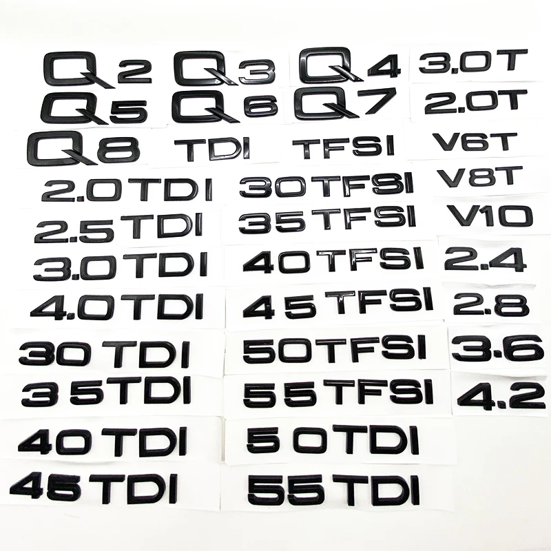 

Глянцевый черный АБС-цифры с буквами Q2 Q3 Q4 Q5 Q6 Q7 Q8 TDI TFSI 2.0T Эмблема для Audi Q серии Автомобильное крыло Багажник Задний логотип Наклейка