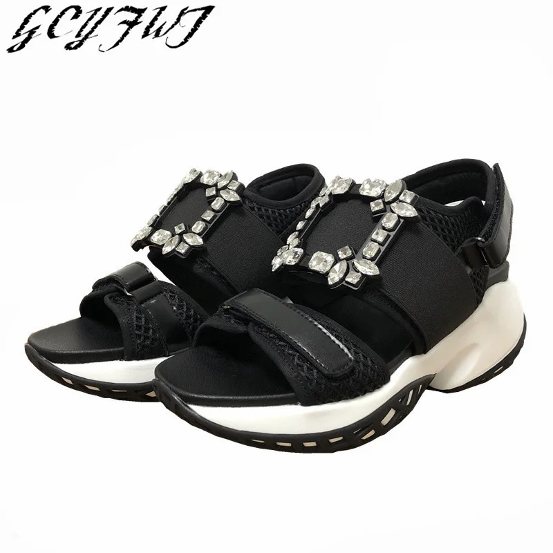 

Fashion Crystal Women's Shoes Thick Platform Round Toe Breathable Peep Toe Female Sandals Party Non-Slip Sexy Ladies Footwear