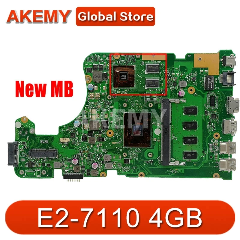 

Материнская плата Akemy для ноутбука ASUS X555DG, материнская плата X555YI X555DG E2-7110 4 Гб R5 M320 2 Гб REV 2,0, протестирована, модель 90NB09C0-R00080
