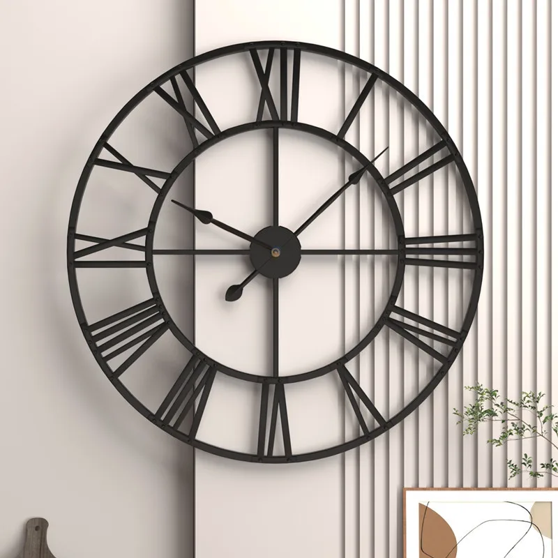 

16 Inch Modern Wall Clocks Vintage Roman Numeral Round Metal Iron Accurate Silent Nordic Hanging Ornament Living Room Decoration