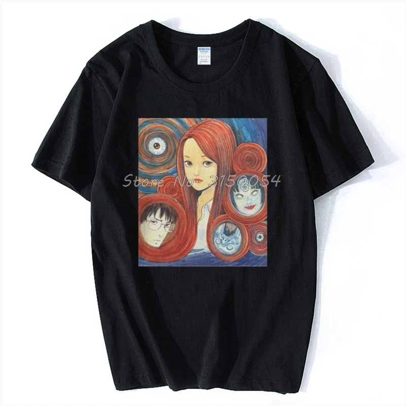 

Uzumaki Spiral Into Horror Junji T-shirt Men O-neck Cotton Tshirt Anime T Shirt Hip Hop Tees Tops Harajuku