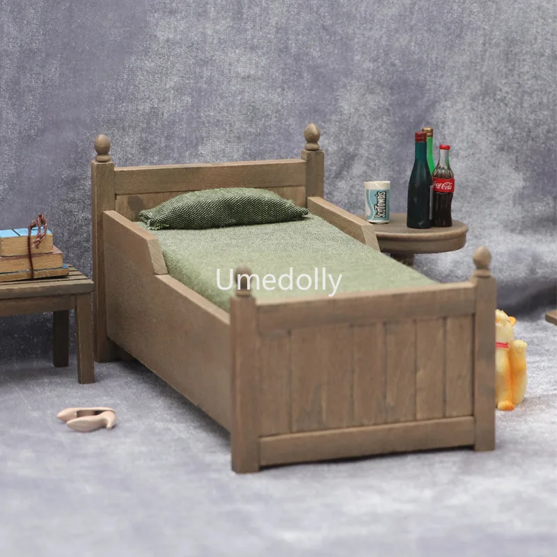 1:12 Scale Miniature Dollhouse Antique Bed with Drawer Pretend Play Bedroom Furniture for OB11 Doll Accessories Toy |