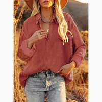 fashion womens blouse solid flannel collar long sleeve loose casual pullover shirt with pockets 2022 spring new corduroy female