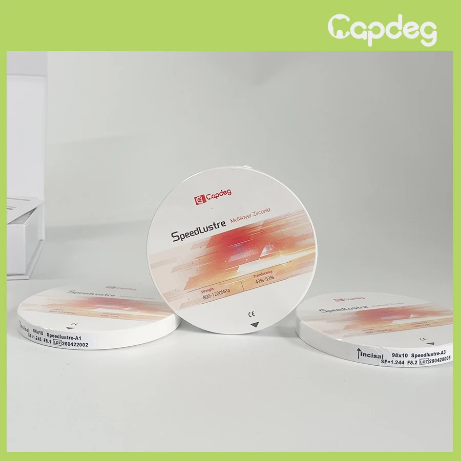 Фото Стоматологический циркониевый блок CapDeg SpeedLustre, многослойный диск 98*10 мм, быстрое спекание, 800-1200 МПа, прозрачность 43-53% №1
