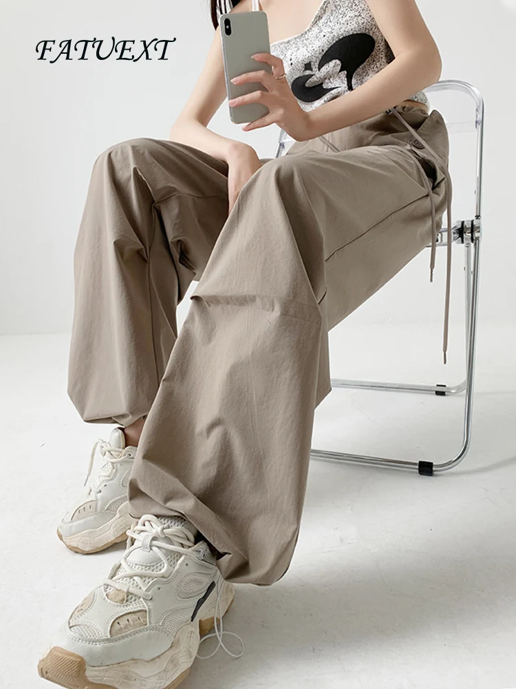 

Women's Casual Joggers Cargo Pants Low Waist Drawstring Baggy Tech Trousers Y2K Fashion Wide Leg Cargo Pants Street Sweatpants