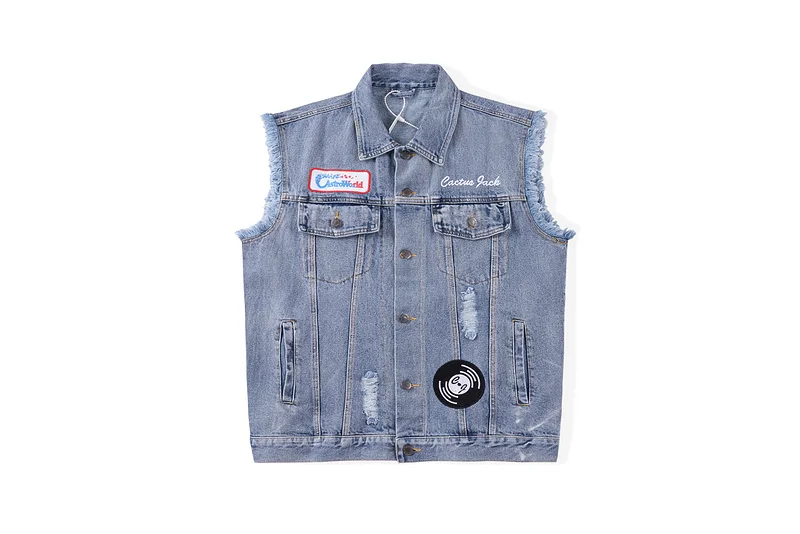 

Limited Edition 2021 Travis Scott Cactus Jack Jacket Wash Denim Vest Men Women Couple Vest Oversized Hip-hop High Street Vest