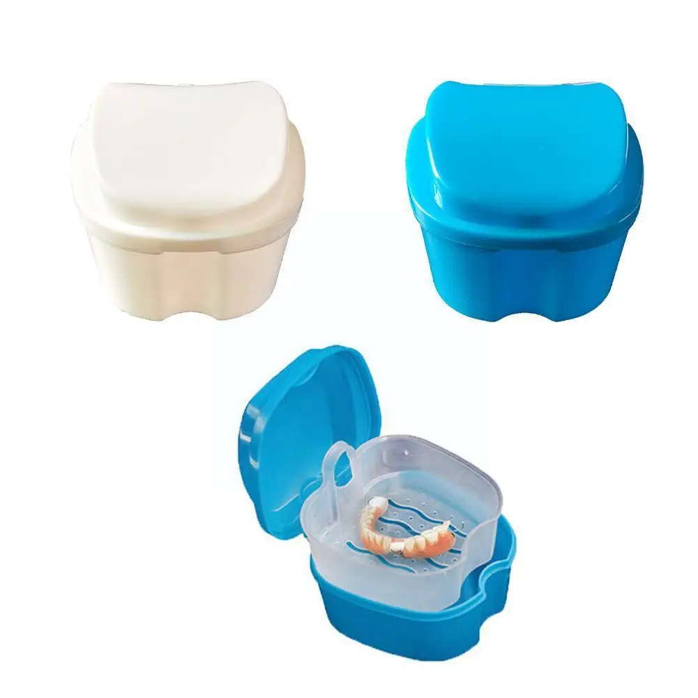 

Denture Tray Box Dental Orthodontic Retainer Box Denture Holder Storage Soak Container With Strainer Basket For Travel Clea Y3V9