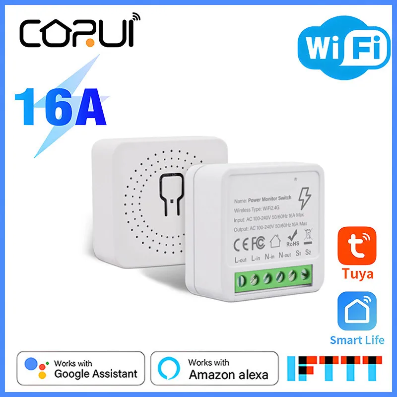 

CoRui Tuya Wifi Smart Switch Module 16A Support 2-way Control Timer Wireless Voice Control Smart Home With Alexa Google Home