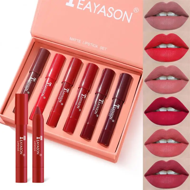 

Waterproof Velvet Matte Lipstick Lip Contouring Non-stick Cup Lipstick Pen 6 Colors Set Crayon Lipstick Pencil Lips Makeup