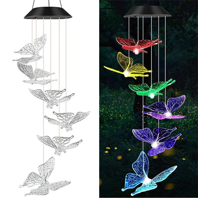 

LED Solar Butterfly Decorations Color Changing Waterproof Hanging Wind Chime Lights Patio Garden Decoration Indoor and Outdoor