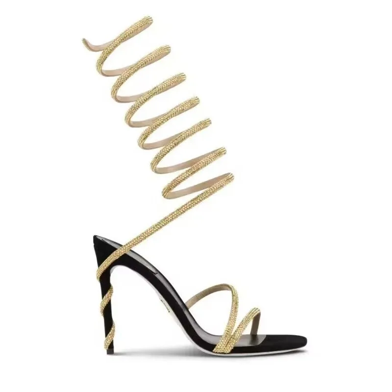 Serpentine Wound Rhinestone Cool Boots High-heeled Women's High Heels 2023 Stiletto Sandals