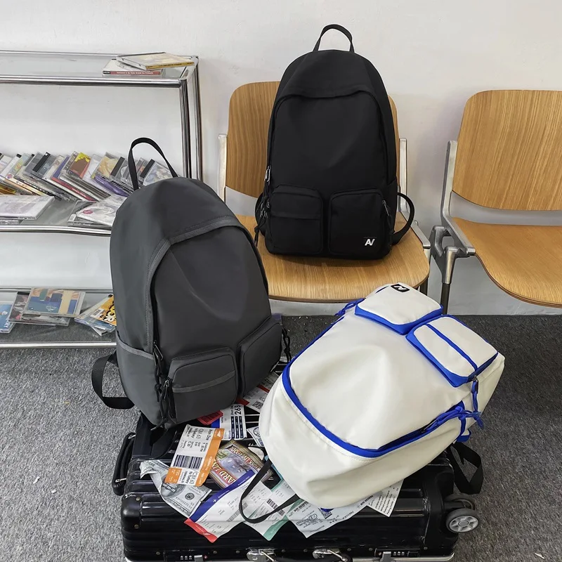 

Simple Backpack Men Harajuku Waterproof Nylon School Travel Bag For Teenage Girls Casual Solid Color Female Quality Mochilas