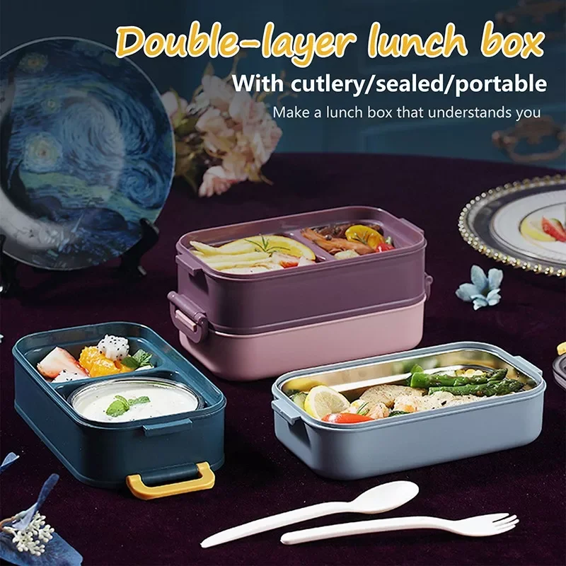 

New Stainless Steel Lunch Box Bento Box For School Kids Office Worker 2layers Microwae Heating Lunch Container Food Storage Box