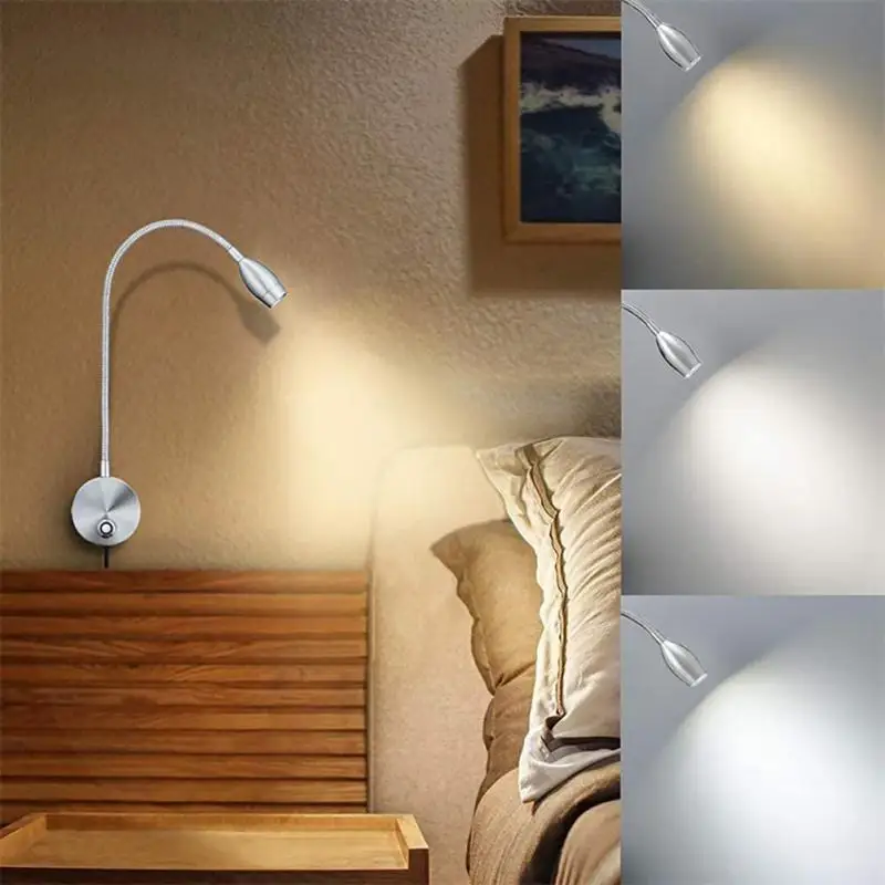 

Boek Leeslamp Nachtkastje Studie Led Flexibele Wand Night Lichten Sconces Gemonteerde Schakelaar 3W Hosewand Spot Armatuur