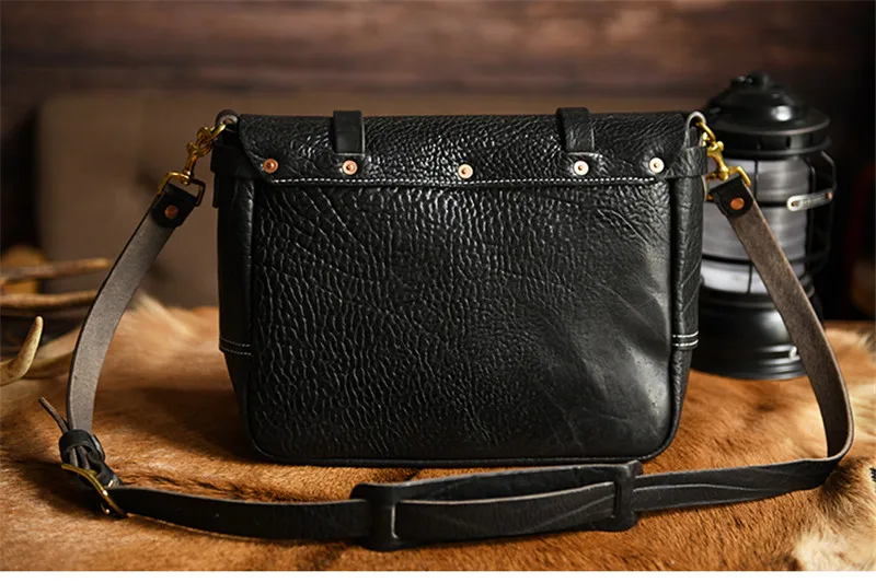High quality genuine leather men black messenger bag casual designer organizer outdoor real cowhide shoulder bag travel satchel